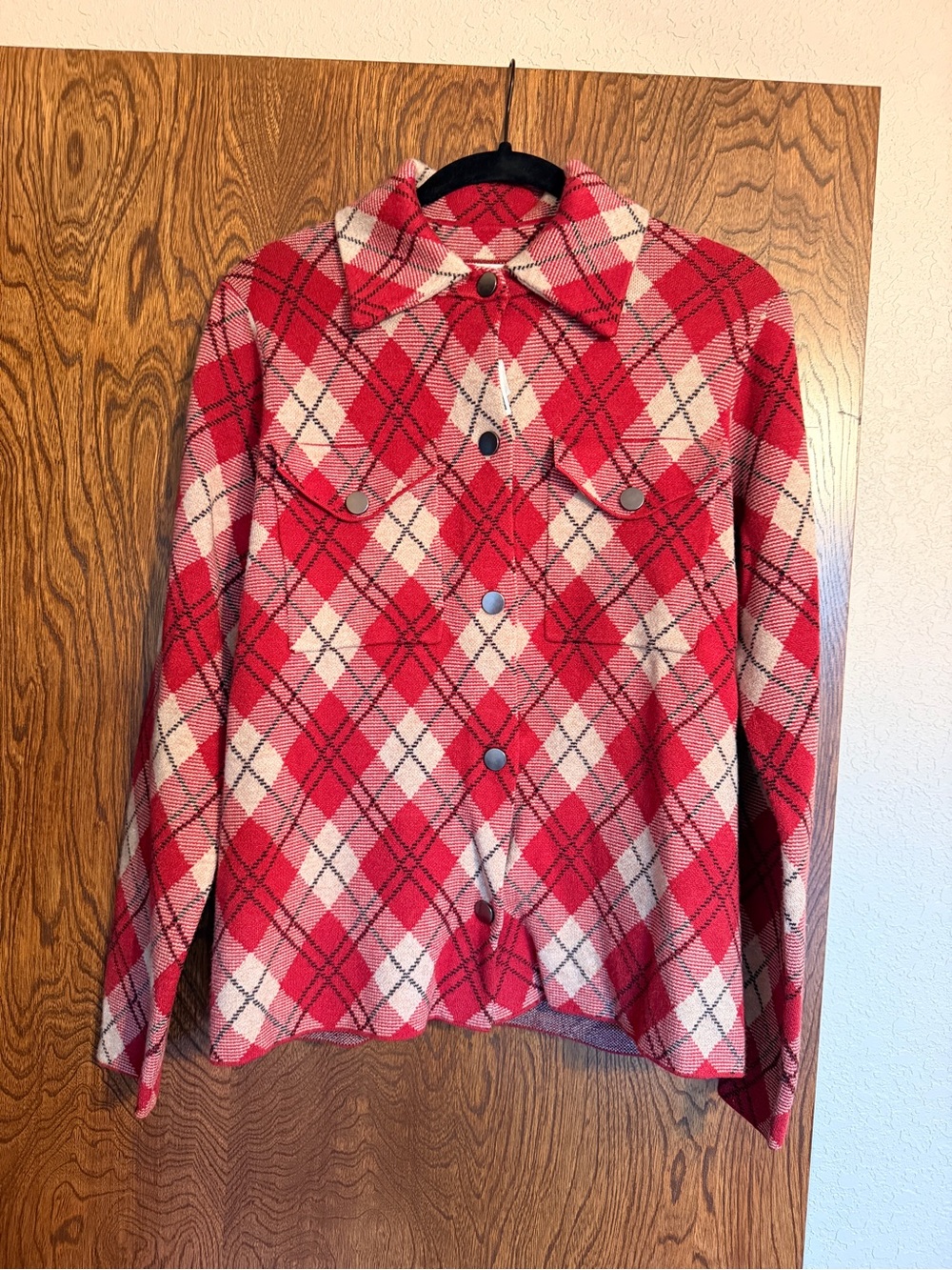 Womens' Red Plaid Button-Front Jacket